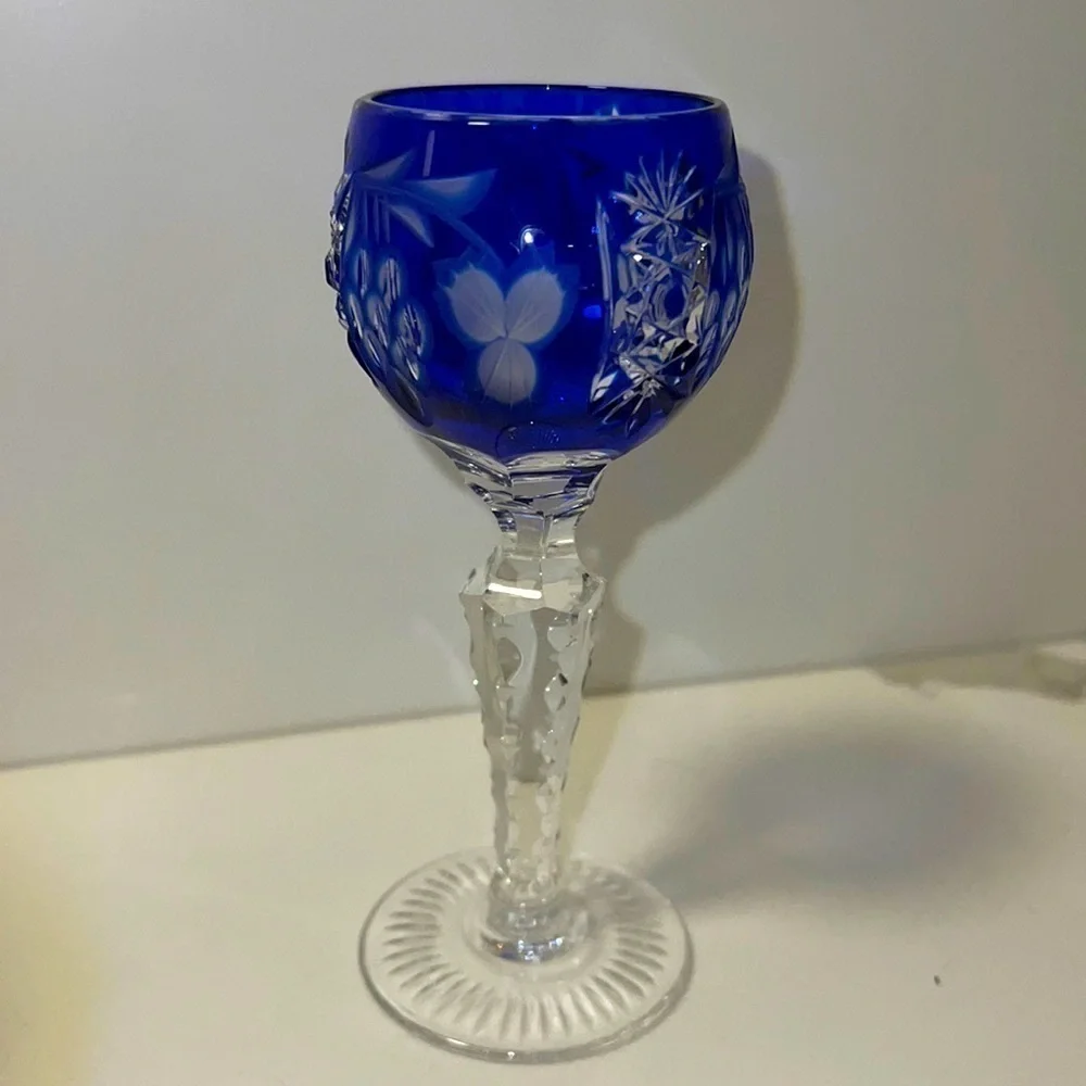 Schliff Schleuder Nachtmann Cobalt Blue Cut Crystal Tall Stem Sherry Cordial 5”